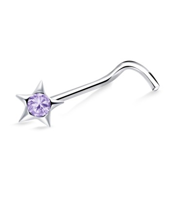 Purple Stone Star Silver Curved Nose Stud NSKB-603
